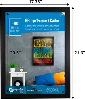 GB eye 20.5x15 Poster Frame, FSC Certified Black Wood Poster Frame, Scratch Proof Glazing, Vertical and Horizontal Wall Mounting, Set of 4