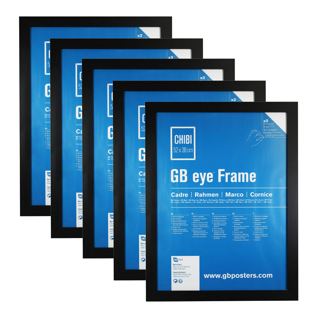 GB Eye Black Wooden Picture Poster Frame 20.5" x 15" Set of 5 Vertical and Horizontal