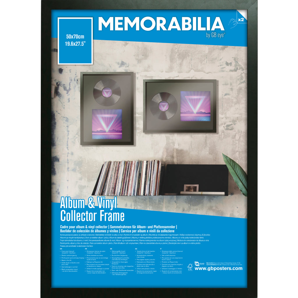 GB Eye 19.6" x 27.5" Album & Vinyl Collector Frame, FSC Black Wood Poster Frame, Scratch Proof Glazing, Vertical and Horizontal Wall Mounting, Set of 2