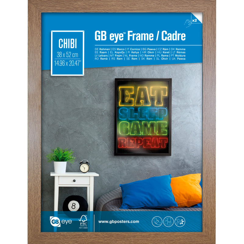 GB eye 20.5x15 Poster Frame, FSC Certified Oak Wood Poster Frame, Scratch Proof Glazing, Vertical and Horizontal Wall Mounting, Set of 4