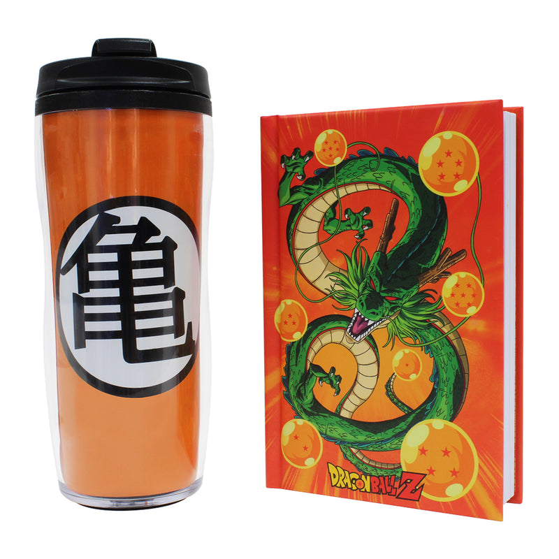 ABYstyle Dragon Ball Z Gift Set Includes 12 Oz DBZ Kame Symbol Drinkware Tumbler, Hardcover Shenron & 7 Dragon Balls Notebook