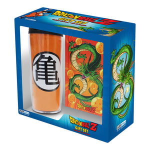ABYstyle Dragon Ball Z Gift Set Includes 12 Oz DBZ Kame Symbol Drinkware Tumbler, Hardcover Shenron & 7 Dragon Balls Notebook