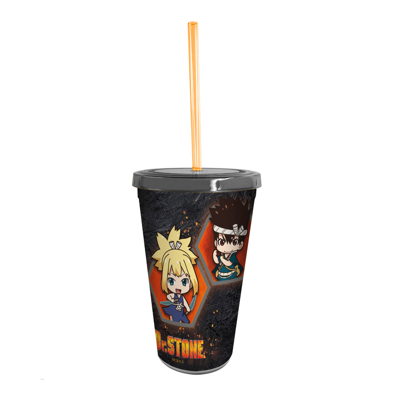 ABYstyle Dr. Stone Plastic Tumbler 16 Oz. Acrylic Carnival Cup with Reusable Straw