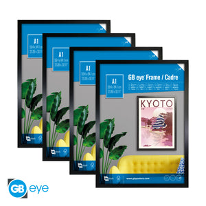 GB eye 33x23 Poster Frame, FSC Certified Black Wood Poster Frame, Scratch Proof Glazing, Vertical and Horizontal Wall Mounting, Set of 4