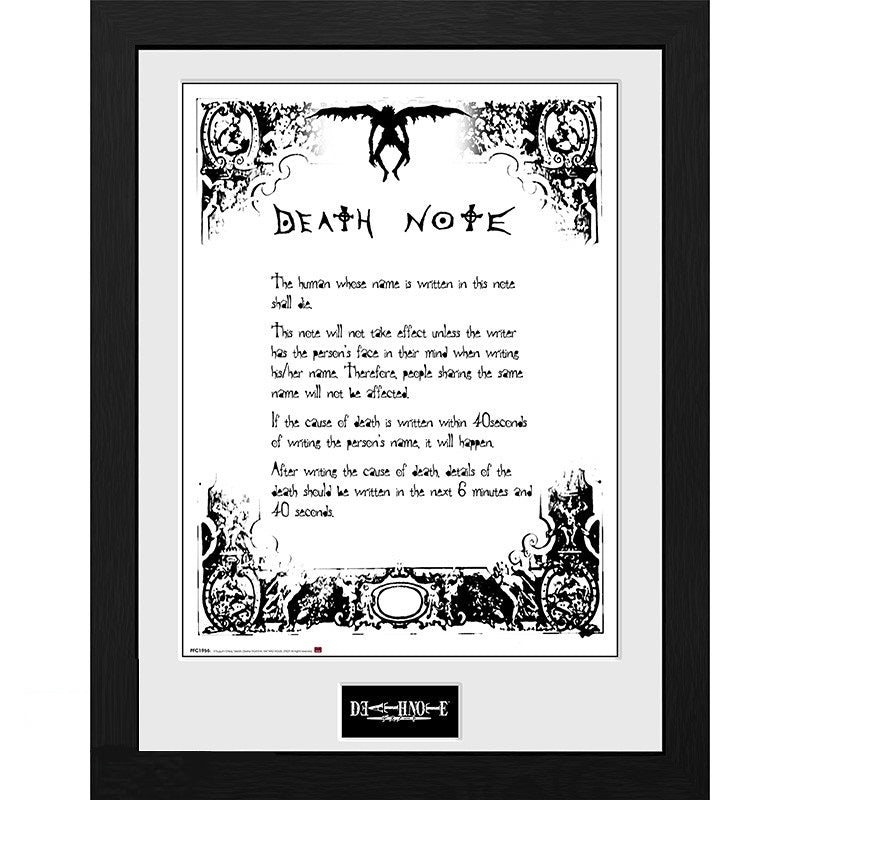 Death Note Rules Framed Poster 12" x 16"